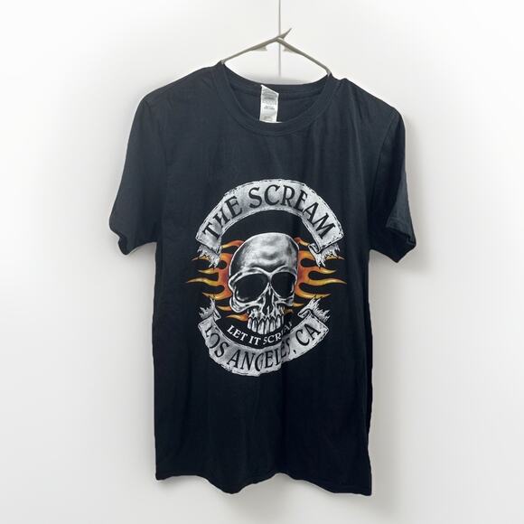 The Scream Band Tee Sz M Black Skull Flames Autographed John Corabi Motley Crue - Picture 1 of 6